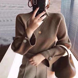 Sweater Women Autumn And Winter Korean Version Of Simple Bottom Shirt Half-High Loose Loose Thin Sleeves Of Knitted Shirts For Women