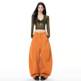 Vintage | Scissor Three-Dimensional Cut | Loose Broad-Legged Jeans Women's Orange Trousers