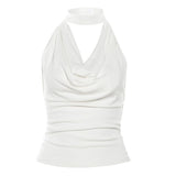 French Pure Lust Folded Collar Hanging Neck Sling Vest Women's Summer New Bare Back Repair Wearing Short Top