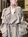 Old School Aesthetics] Korean Collared Wind Coat Autumn Linen Texture Sense Double Buckle Long Small Man