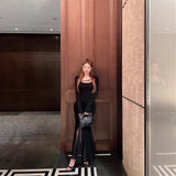 Large-Size Women's French Temperament Thin Dress Autumn Fat Mm Black Mesh Spliced Fishtail Skirt Inside The Long Skirt