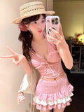 Ounces Swimsuit Girl Cute Pure Sexy Hanging Neck Bikini Side Cake Skirt Hot Spring Bathing Suit