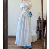 One-Word Shoulder White Shoulder-To-Shoulder Dress Women's Summer 2026 New Beautiful Dress Early Summer Wear Suit Women's Clothing