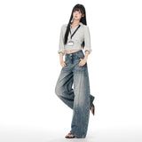 Deconstruction | Design Deconstruction Of Water Wash Jeans Three-Dimensional Line Wide Leg Pants Women Drag Floor Trousers Yichun Cotton