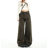 Fake Two Spliced Wide-Legged Jeans Women's Spring And Autumn New Design Lazy Slack High-Rise Straight Slacks