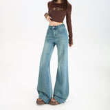 Early Spring Retro Nostalgic Micro-Horn Loose Thin Not Leg Horn Jeans Women's Elastic Slime