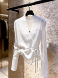 French Solid Color V-Neck Long Sleeve Sunscreen Shirt 2026 Summer High-End Popular Temperament Shirt Top Woman