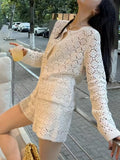 2025 Super Fire Summer Dress A Complete Set Of New Female Temperament Unique Hollow Hooks T-Shirt Coat Top White Shorts