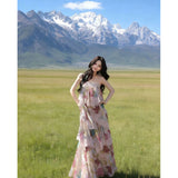 College Style Art Students Wearing Broken Lace Sling Dress Women's Spring And Summer Beautiful Cake Dress