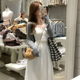 Set Women's Early Autumn New Cardigan Coat Sling Vest Top Sweet Thin Half Skirt Three-Piece Set