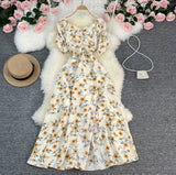 Tea Rest Orange Truss Skirt Summer New Waists Thin Sweet First Love Collar Broken Flowers Big Swing Dress