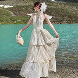 Thailand Tourism Deep V Vacation Dress 2026 New High-End Bohemian Hooliaf Layer Cake Dress