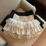 Korean Sweet Girl Splicing Mesh Yarn Lace Cake Short Dress Girl Tight Waist Set Thin Dress 2 Colors
