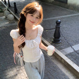 Summer Baihike Artifact 2026 Korean Retro Square Tie With White T-Shirt Repair Slim Lazy Casual Blouse