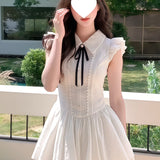 2026 High-End Feeling Bow Tie With Niche Dress Girl Gentle Style Lace Splicing Thin Skirt