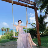2025 Holiday Style Dress 2025 Spring 2025 New Design With A Bosom Long Skirt Purple Mesh Dress