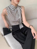 French Simple Vertical Striped Tops 2025 Summer New High-End Niche Temperament Hanging Neck Sleeveless Vest Shirt