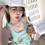 1075# Human Cotton Babes Letter Print Sling Vest Dopamine Outer Design Slim Slim Short Top