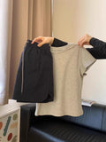 Positive Shoulder Short-Sleeved T-Shirt Women's Summer Simple Gray Short-Scar Casual Dress Tibetan Blue Dress Two Sets