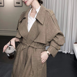 Old School Aesthetics] Korean Collared Wind Coat Autumn Linen Texture Sense Double Buckle Long Small Man