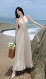 Beauty God Advent Tindal Effect Spring And Summer Gentle Wind Temperament Skinny And Sleeveless Collar Hanging Neck Long Dress