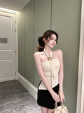 2921# Summer New Pure-Want Wind Hanging Neck Metal Decorative Vest Slimming Woman Fixed With Chest Cushion Top