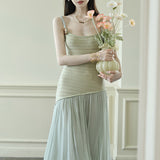 Picking Up Cui Yu Tianxian Vacation Wind Knitting Mesh In The Long-Sling Dress Woman