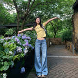 25SS Summer No Waist Cool Feeling Tiansi Retro Water Wash Low-Rise Hanging Straight Jeans Woman
