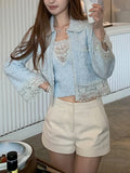 Milk Mint Hand-Cooked Knitted Vest + Shirt Jacket Female Autumn White