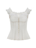 Beautiful Sky Silk Wool Lace Splicing A Word Shoulder To Waist Coat Woman