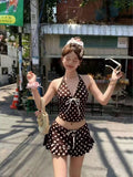 Vintage Wave Spot Shoulder Bikini Swimsuit Is Thin Fresh Holiday Wind Female Swimsuit Female Summer