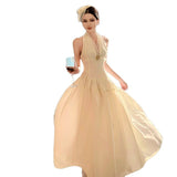 2026 French Name æÂÐÓɫly Received Waist Thin And Medium Long Temperament Elegant Hanging Neck-Luff Dress Dress Dress