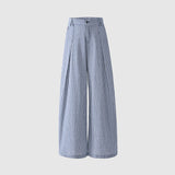 Vintage Niche Design Curved Broad Leg Pants Tidive Casual Free Blue Lattice Tug Trousers Spandex
