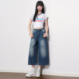 Vintage Blue Do Old Polished White Texture Eight Women Jeans 2026 Spring New Loose Leisure Broad Leggings