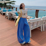 YC& High-Waist Loose Broad Leg Trousers Loose Waist Cutter Spring And Summer Casual Pants Women Summer Thin