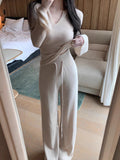 [Super High Waist] Full Wool Waist Knitted Wide Leg Pants Women High Waist Hanging Feeling Thin Trousers