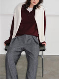 Wool M*Iu Folded Retro Polo Collar High Quality Knitted Sweater K1113
