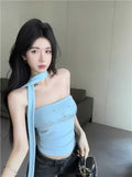 943# Summer New Pure Desire Around The Letter Drill Around The Neck Repair Body Fixed With Chest Mating On The Top