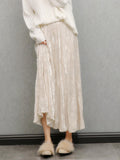 Silk Velvet Skirt, Spring And Autumn Winter Beige Gentle Folded Skirt High-Waist A Word 100 Fold Skirt Dress Girl