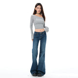 Vintage Blue Low-Waisted Micro-Horned Jeans Women Fall 2025 New Elastic Straights Without Leg Horn Pants