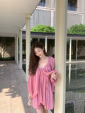 French Temperament V-Neck Lantern Sleeve Dress Women's Summer 2026 New Holiday Style Loose Thin Senior Long Dress