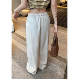& Vintage Low-Rise Drawstrings Tight Waist Lanterns Lanterns Loose Broad Leg Trousers Set Thin Linen Straight Slacks Women