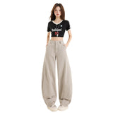 2026 Spring On The New High-Waisted Broad-Legged Sleek Sleek Pants Morandi Gray Tug Trousers Women's Pants