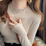 Autumn And Winter Sweater Women Bottoming Shirt Women Take The Ocean 2025 New Wooden Ear Half-High Sweater Knitted Top