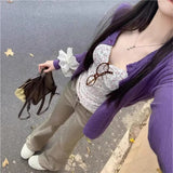 Sweet And Spicy Slender Sling Vest + Purple Knitted Cardigan 2026 Spring And Summer New Repair Short External Set