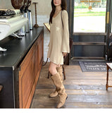 French Hollow U Tie Lace Crochet Crochet Flower Long-Sleeved Dress