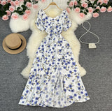 Tea Rest Orange Truss Skirt Summer New Waists Thin Sweet First Love Collar Broken Flowers Big Swing Dress