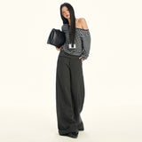 25Th Ootd!| Hairy Trousers Autumn And Winter Low-Waist Buttons Loose Tug Broad Leg Pants Dark Gray Black