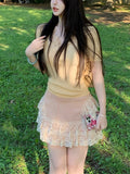 Poetic Lace Group Heavy Industry Lace Embroidered Wool Knitting Top Short-Sleeved Lace Skirt