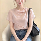 French Pink Collar Shawl Short-Sleeved Shirt Women 2026 Summer New Design Feel A Huge Look Temperament Blouse